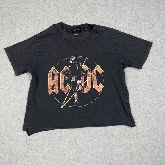 COTTON:ON AC/DC Graphic Tee Womens S Cropped Washed Faded Distressed - Picture 1 of 11